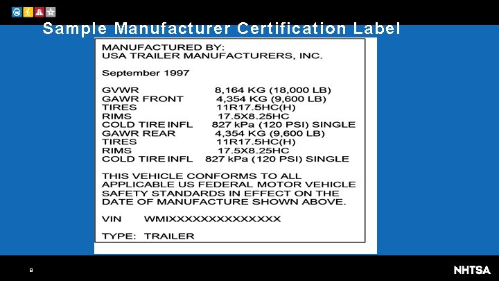 Sample Manufacturer Certification Label 8 