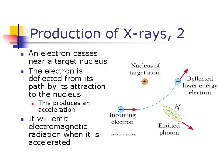 Production of X-rays, 2 n n An electron passes near a target nucleus The