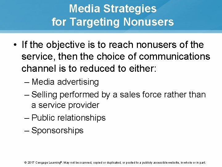 Media Strategies for Targeting Nonusers • If the objective is to reach nonusers of Media Strategies for Targeting Nonusers • If the objective is to reach nonusers of