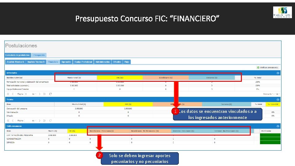 Presupuesto Concurso FIC: “FINANCIERO” 1 Los datos se encuentran vinculados a a los ingresados