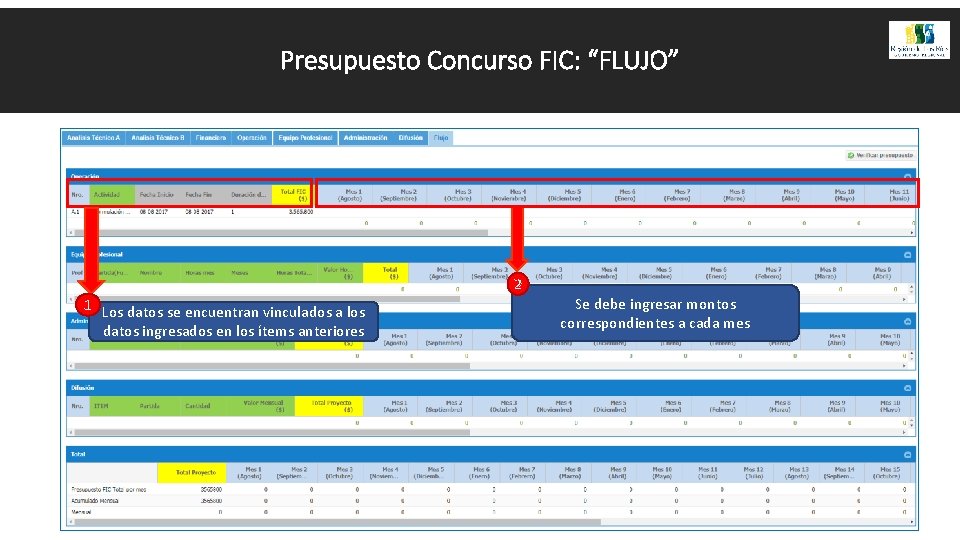 Presupuesto Concurso FIC: “FLUJO” 1 Los datos se encuentran vinculados a los datos ingresados