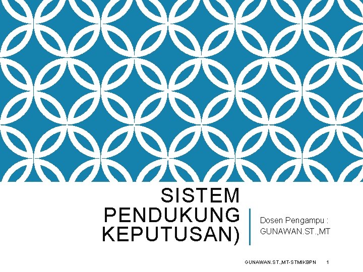 SISTEM PENDUKUNG KEPUTUSAN) Dosen Pengampu : GUNAWAN. ST. , MT-STMIKBPN 1 