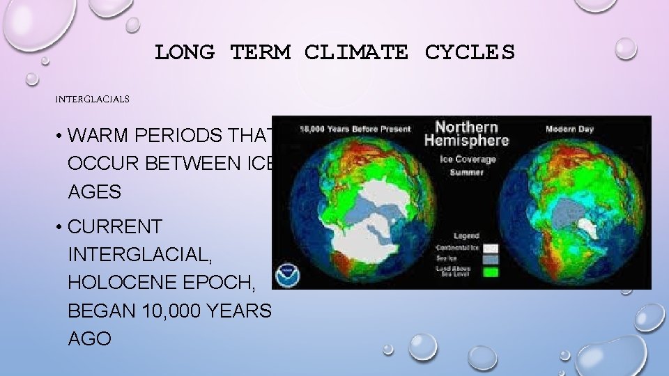 LONG TERM CLIMATE CYCLES INTERGLACIALS • WARM PERIODS THAT OCCUR BETWEEN ICE AGES •