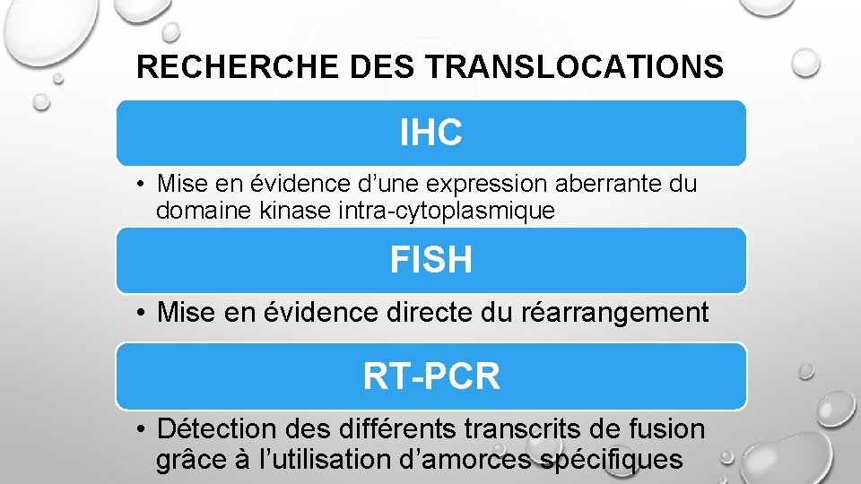RECHERCHE DES TRANSLOCATIONS IHC • Mise en évidence d’une expression aberrante du domaine kinase