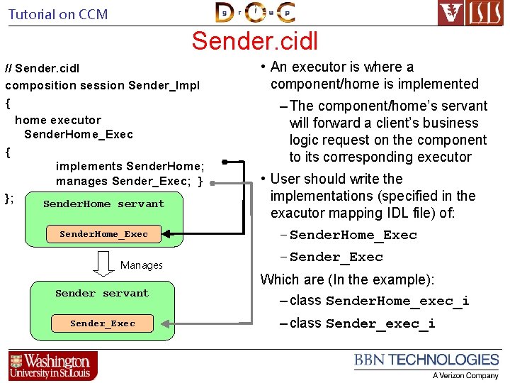 Tutorial on CCM Sender. cidl // Sender. cidl composition session Sender_Impl { home executor