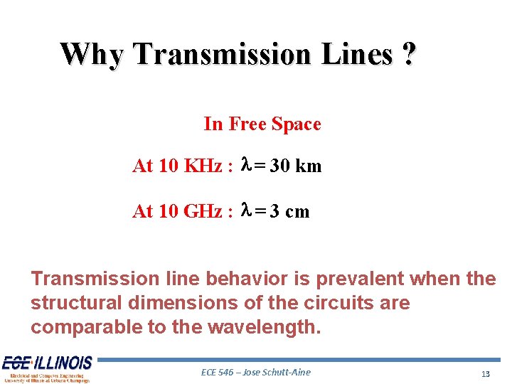 Why Transmission Lines ? In Free Space At 10 KHz : l = 30