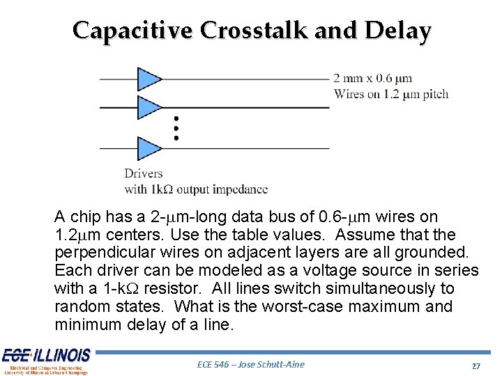 Capacitive Crosstalk and Delay A chip has a 2 -mm-long data bus of 0.