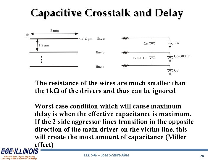 Capacitive Crosstalk and Delay The resistance of the wires are much smaller than the