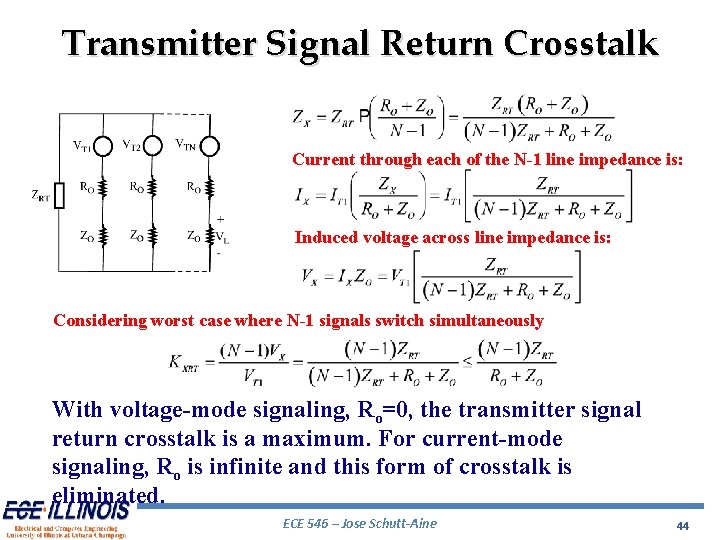 Transmitter Signal Return Crosstalk Current through each of the N-1 line impedance is: Induced