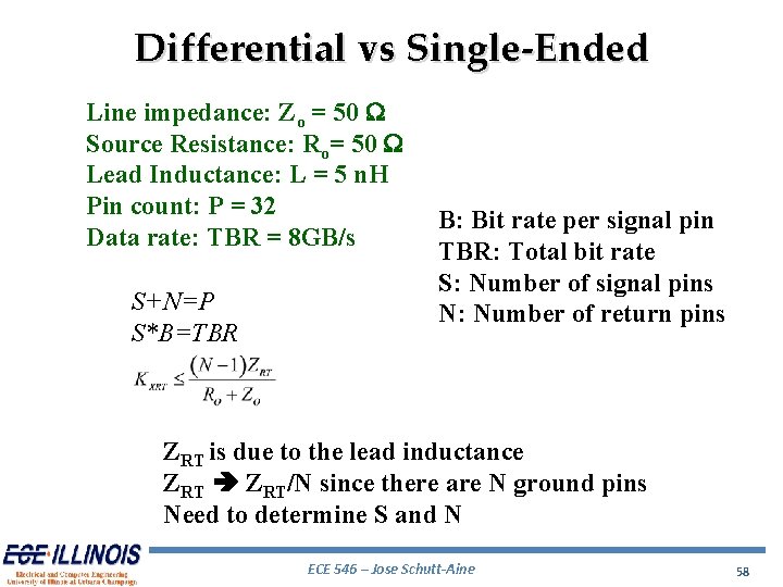 Differential vs Single-Ended Line impedance: Zo = 50 W Source Resistance: Ro= 50 W