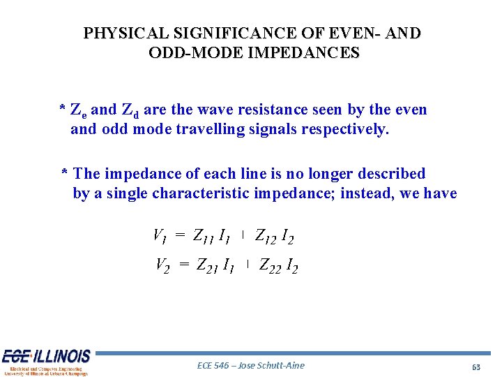 PHYSICAL SIGNIFICANCE OF EVEN- AND ODD-MODE IMPEDANCES * Ze and Zd are the wave