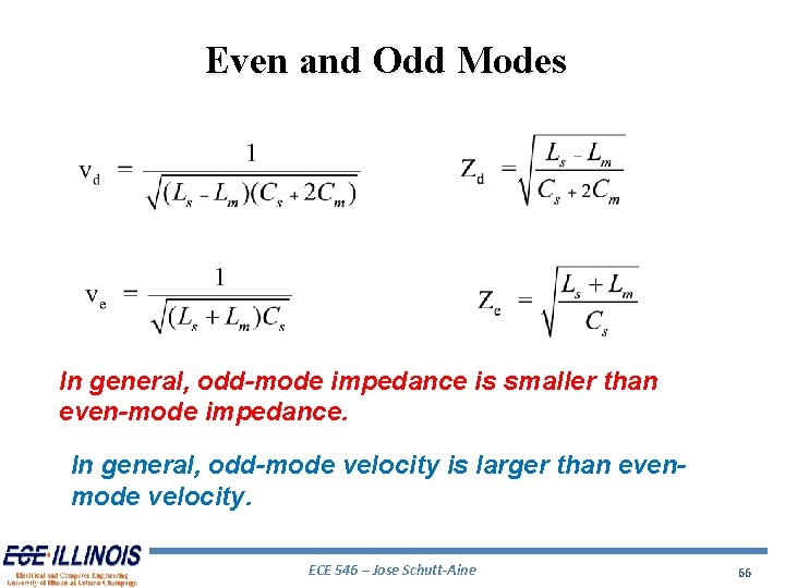 Even and Odd Modes In general, odd-mode impedance is smaller than even-mode impedance. In