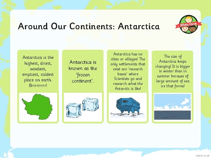 Around Our Continents: Antarctica is the highest, driest, windiest, emptiest, coldest place on earth.