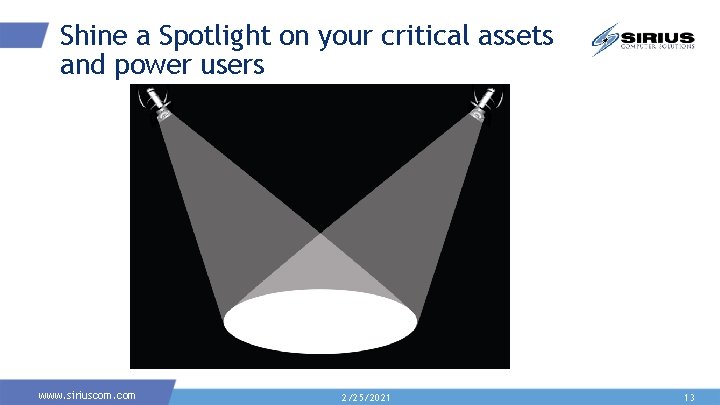 Shine a Spotlight on your critical assets and power users www. siriuscom. com 2/25/2021