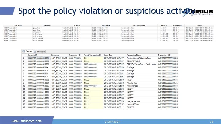 Spot the policy violation or suspicious activity www. siriuscom. com 2/25/2021 38 