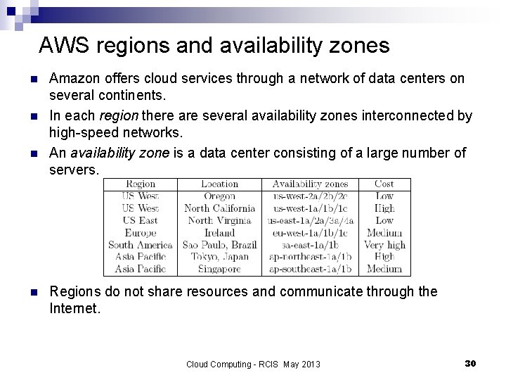 AWS regions and availability zones n n Amazon offers cloud services through a network