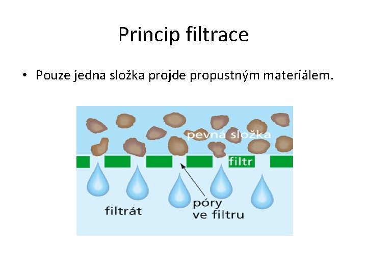 Princip filtrace • Pouze jedna složka projde propustným materiálem. 