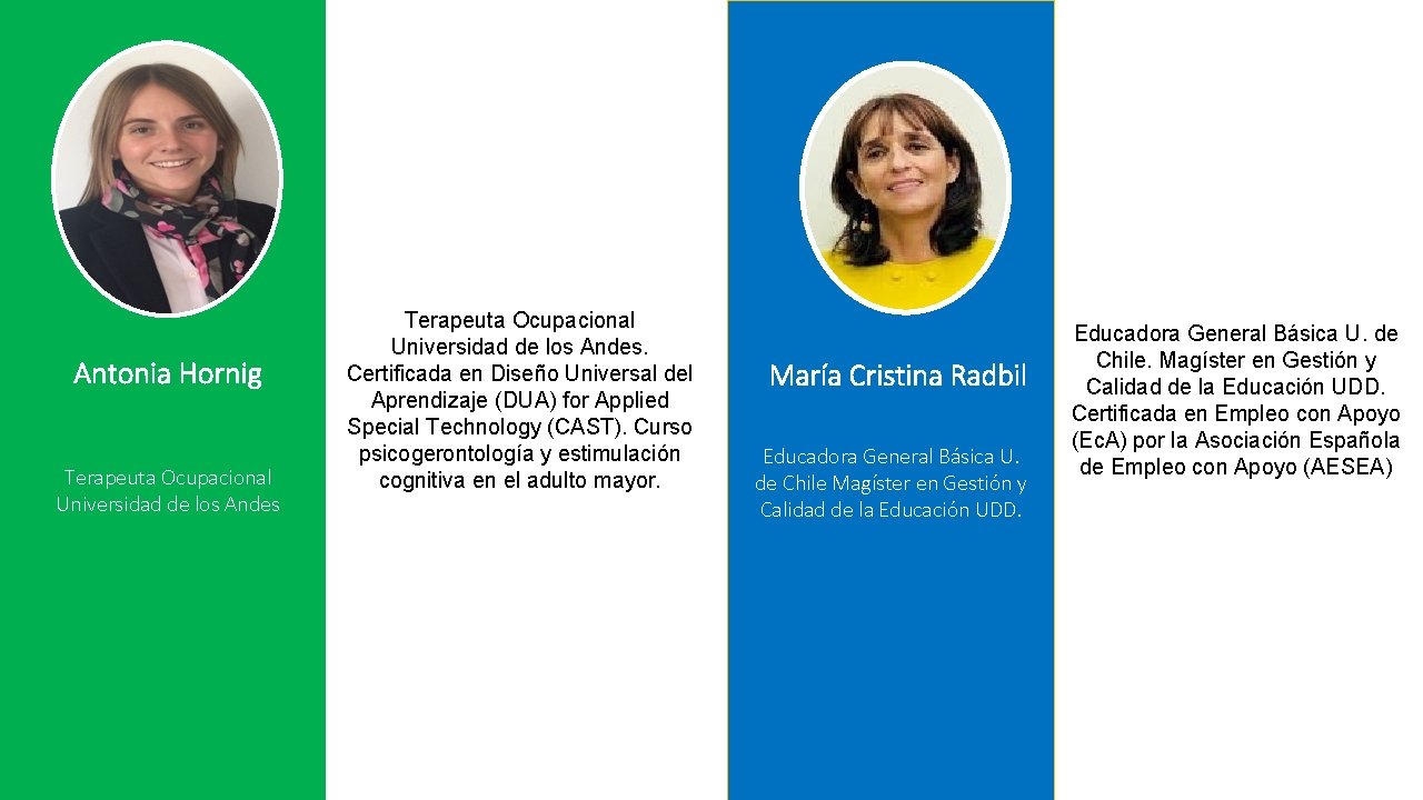 Antonia Hornig Terapeuta Ocupacional Universidad de los Andes. Certificada en Diseño Universal del Aprendizaje