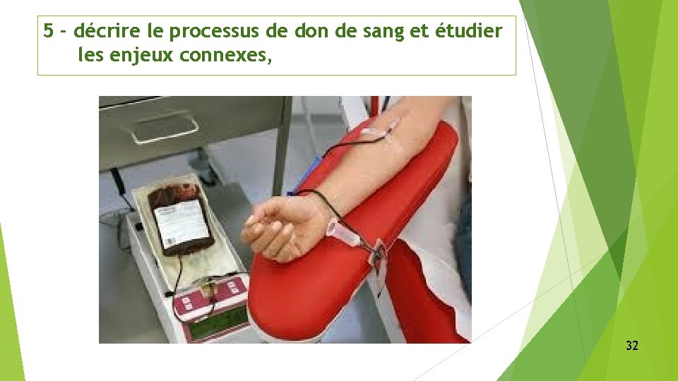 5 - décrire le processus de don de sang et étudier les enjeux connexes,