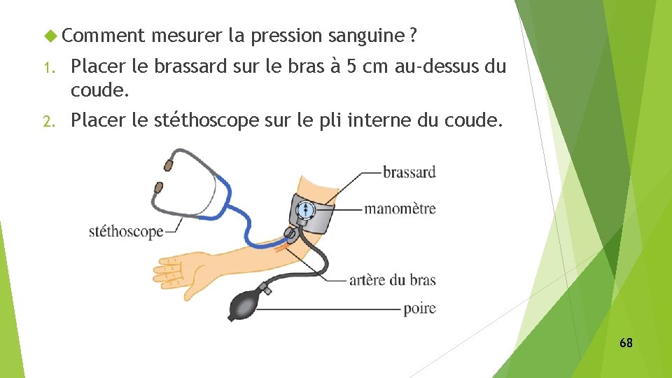  Comment mesurer la pression sanguine ? 1. Placer le brassard sur le bras