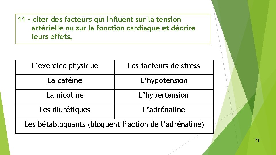 11 - citer des facteurs qui influent sur la tension artérielle ou sur la