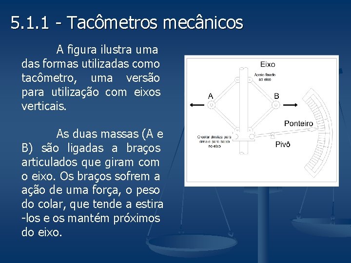 5. 1. 1 - Tacômetros mecânicos A figura ilustra uma das formas utilizadas como