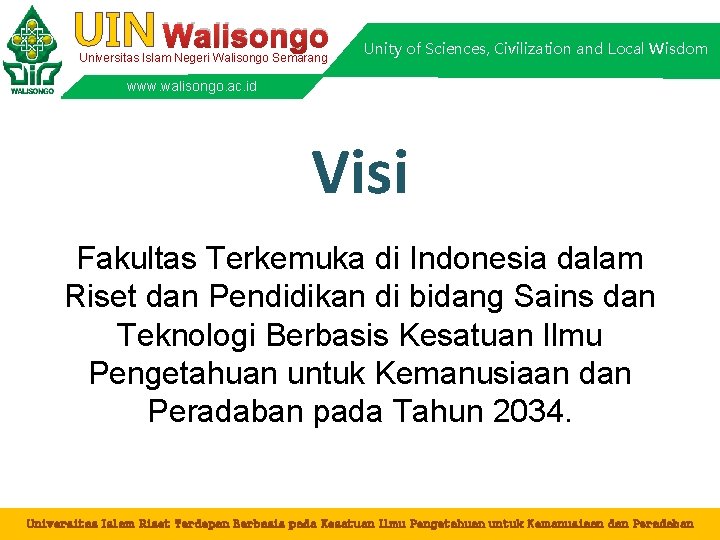 UIN Walisongo Universitas Islam Negeri Walisongo Semarang Unity of Sciences, Civilization and Local Wisdom
