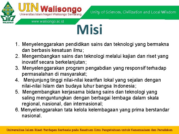 UIN Walisongo Universitas Islam Negeri Walisongo Semarang www. walisongo. ac. id Unity of Sciences,