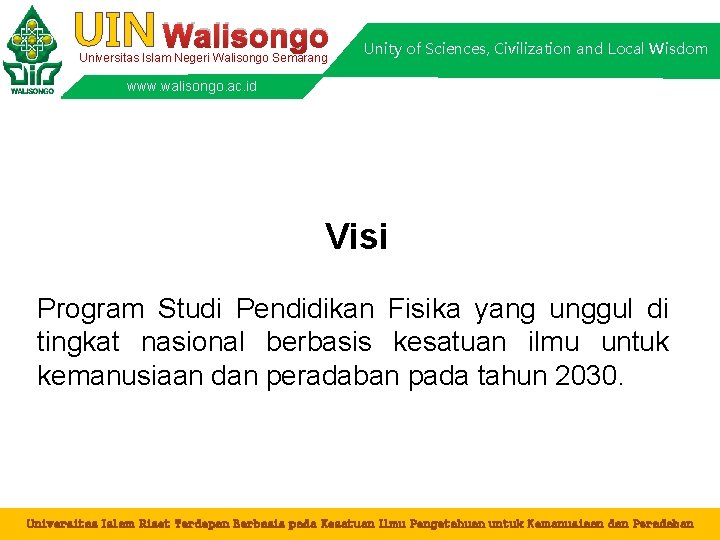 UIN Walisongo Universitas Islam Negeri Walisongo Semarang Unity of Sciences, Civilization and Local Wisdom