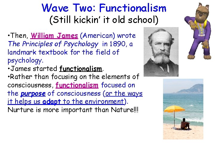 Wave Two: Functionalism (Still kickin’ it old school) • Then, William James (American) wrote