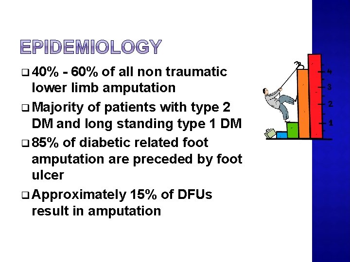 q 40% - 60% of all non traumatic lower limb amputation q Majority of