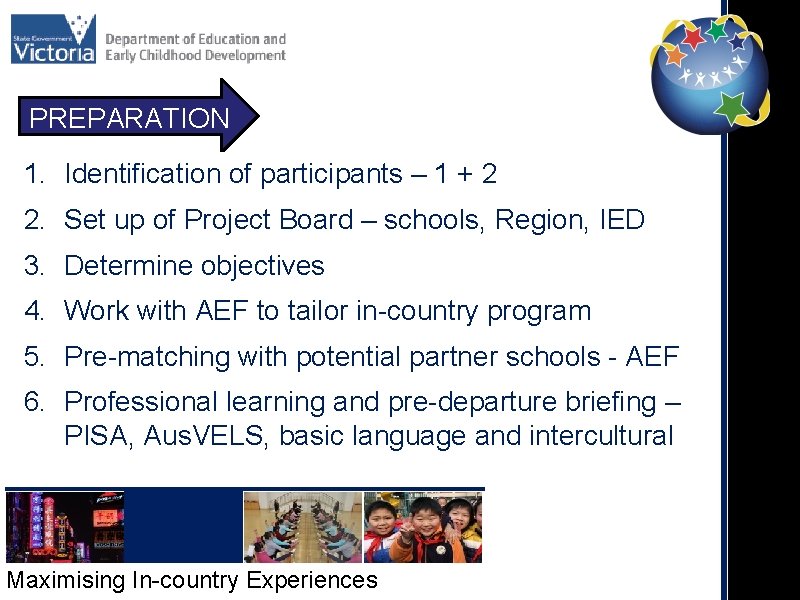 PREPARATION 1. Identification of participants – 1 + 2 2. Set up of Project