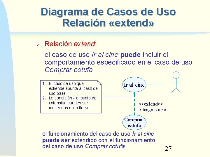 Diagrama de Casos de Uso Relación «extend» Relación extend: el caso de uso Ir