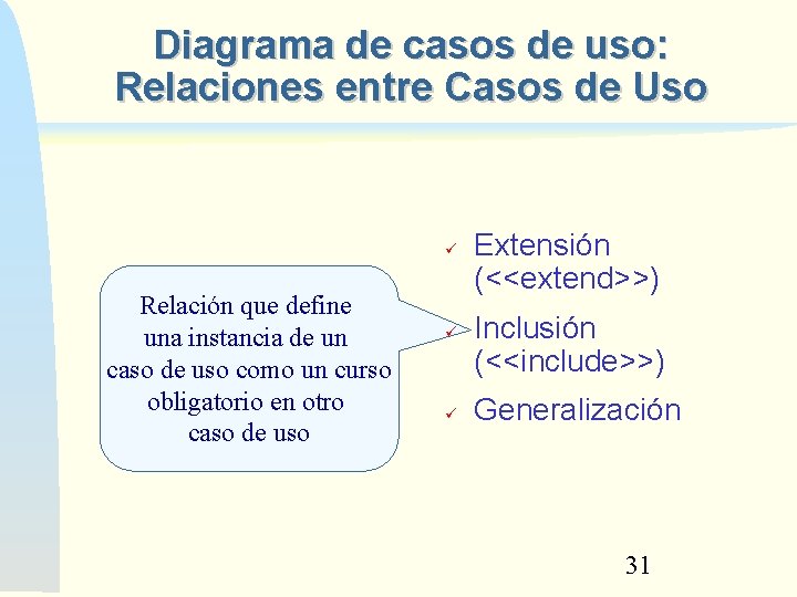 Diagrama de casos de uso: Relaciones entre Casos de Uso Relación que define una Diagrama de casos de uso: Relaciones entre Casos de Uso Relación que define una