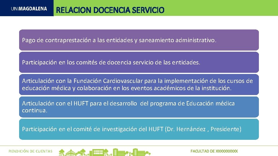 RELACION DOCENCIA SERVICIO Pago de contraprestación a las entidades y saneamiento administrativo. Participación en RELACION DOCENCIA SERVICIO Pago de contraprestación a las entidades y saneamiento administrativo. Participación en