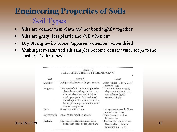 Engineering Properties of Soils Soil Types • • Silts are coarser than clays and