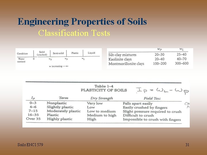 Engineering Properties of Soils Classification Tests Soils ENCI 579 31 