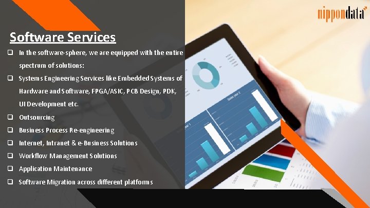 Software Services q In the software-sphere, we are equipped with the entire spectrum of Software Services q In the software-sphere, we are equipped with the entire spectrum of