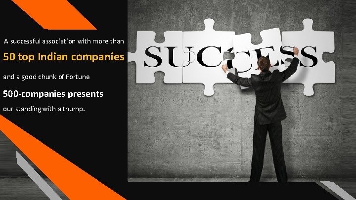 A successful association with more than 50 top Indian companies and a good chunk A successful association with more than 50 top Indian companies and a good chunk