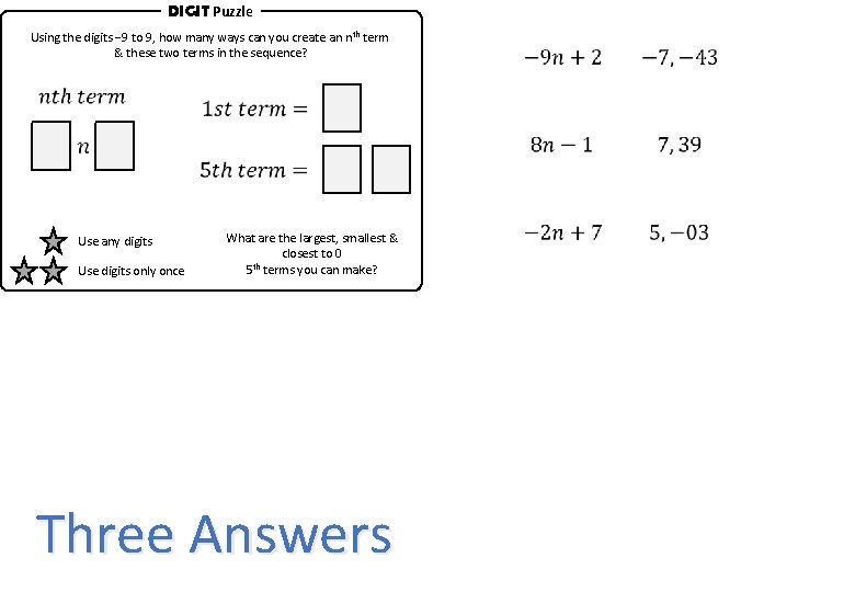 DIGIT Puzzle Using the digits − 9 to 9, how many ways can you