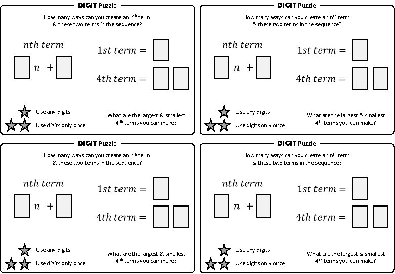 DIGIT Puzzle How many ways can you create an n th term & these