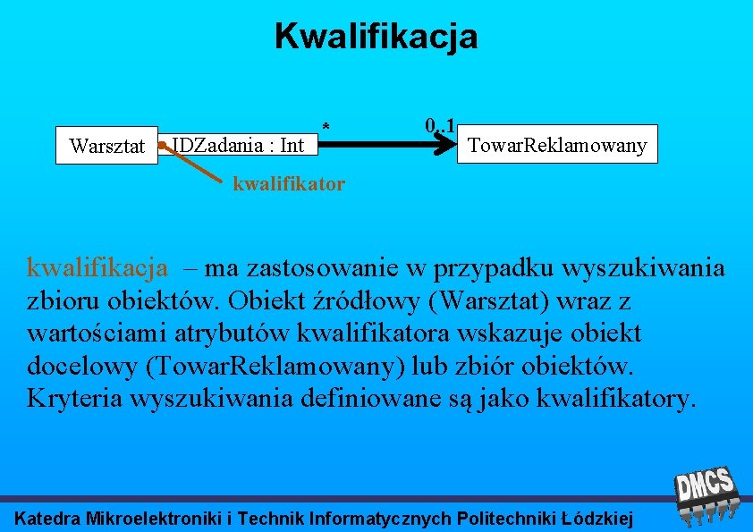 Kwalifikacja Warsztat IDZadania : Int * 0. . 1 Towar. Reklamowany kwalifikator kwalifikacja –