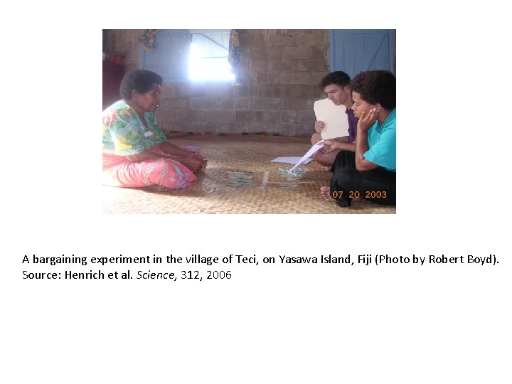 A bargaining experiment in the village of Teci, on Yasawa Island, Fiji (Photo by