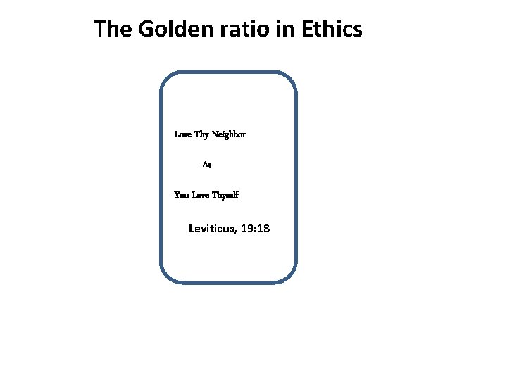 The Golden ratio in Ethics Love Thy Neighbor As You Love Thyself Leviticus, 19:
