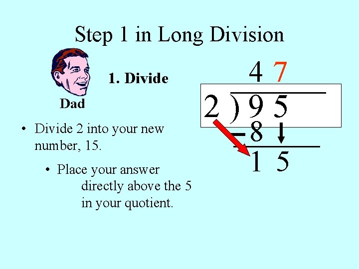 Step 1 in Long Division 1. Divide Dad • Divide 2 into your new