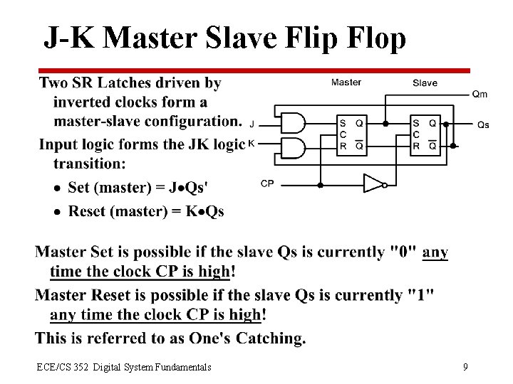J-K Master Slave Flip Flop ECE/CS 352 Digital System Fundamentals 9 