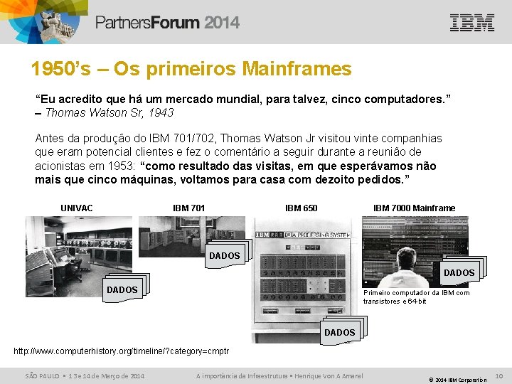 1950’s – Os primeiros Mainframes “Eu acredito que há um mercado mundial, para talvez,