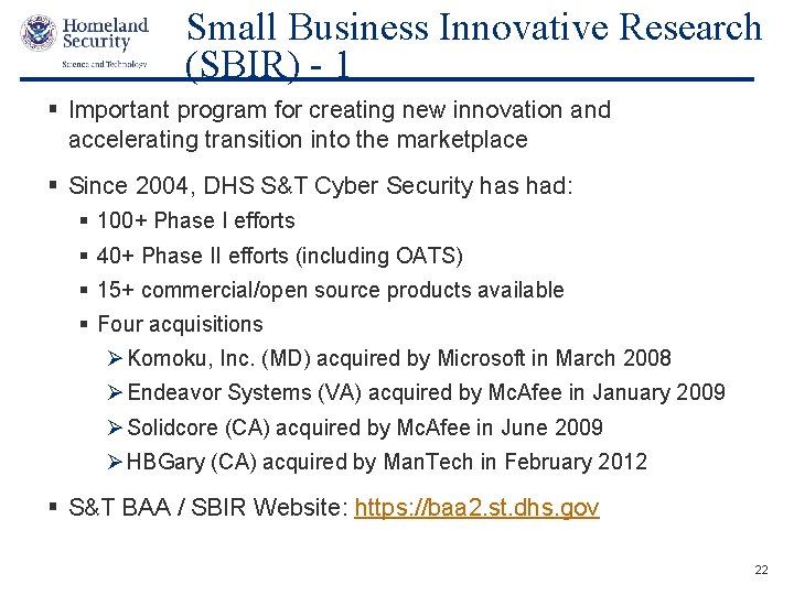 Small Business Innovative Research (SBIR) - 1 Important program for creating new innovation and