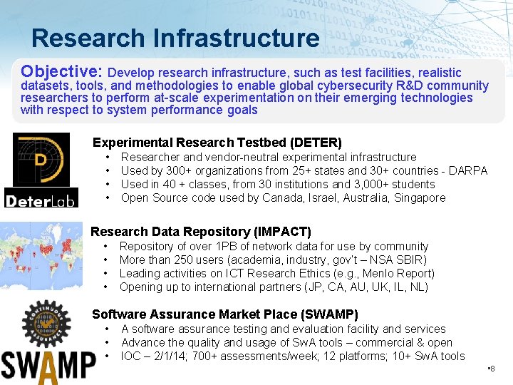 Research Infrastructure Objective: Develop research infrastructure, such as test facilities, realistic datasets, tools, and