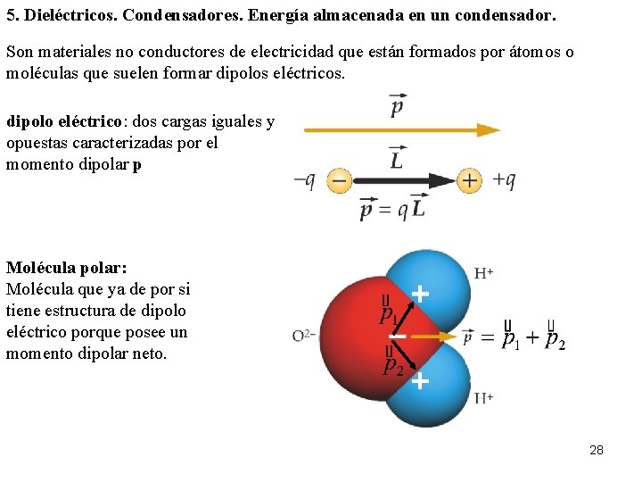 5. Dieléctricos. Condensadores. Energía almacenada en un condensador. Son materiales no conductores de electricidad